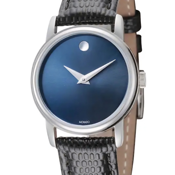 Movado Accessories - Movado Silver and Blue Dial Watch with Black Strap-BRAND NEW